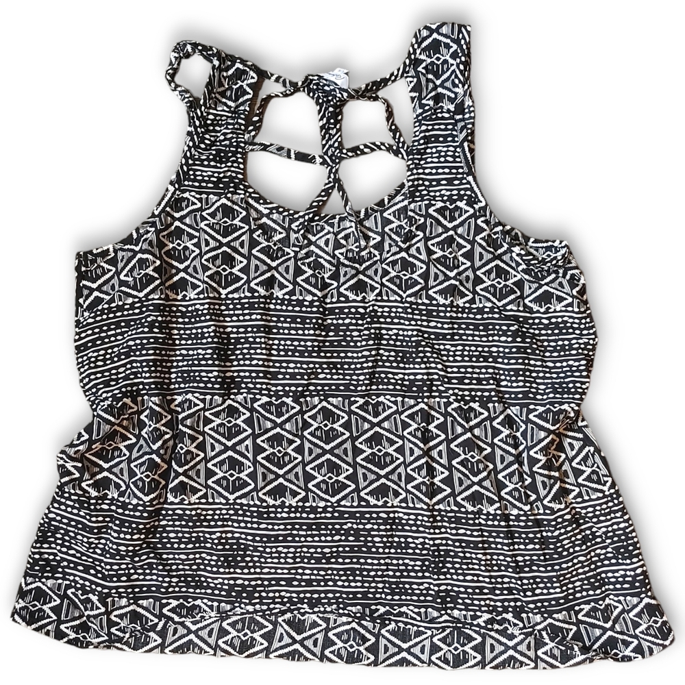 REITMANS - Boho Cut Out Back All Over Aztec Tribal Loose Fitting Tank Top Size L